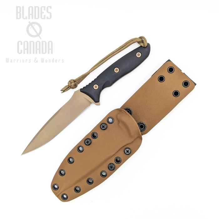 Spartan Moros Fighter Fixed Blade Knife, CPM S45VN FDE, Micarta Black, Kydex Tan Sheath